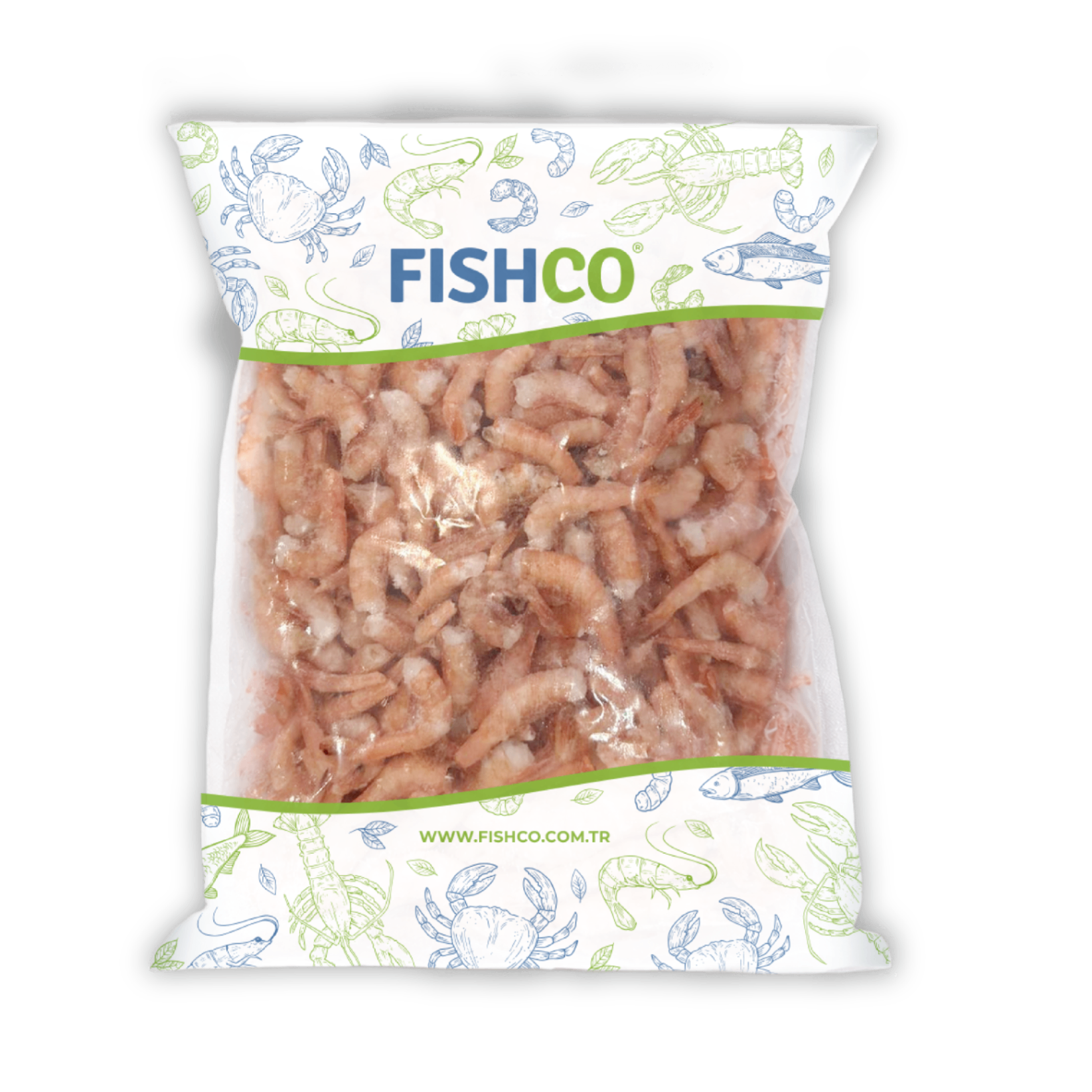 FISHCO bagged shrimp tails.