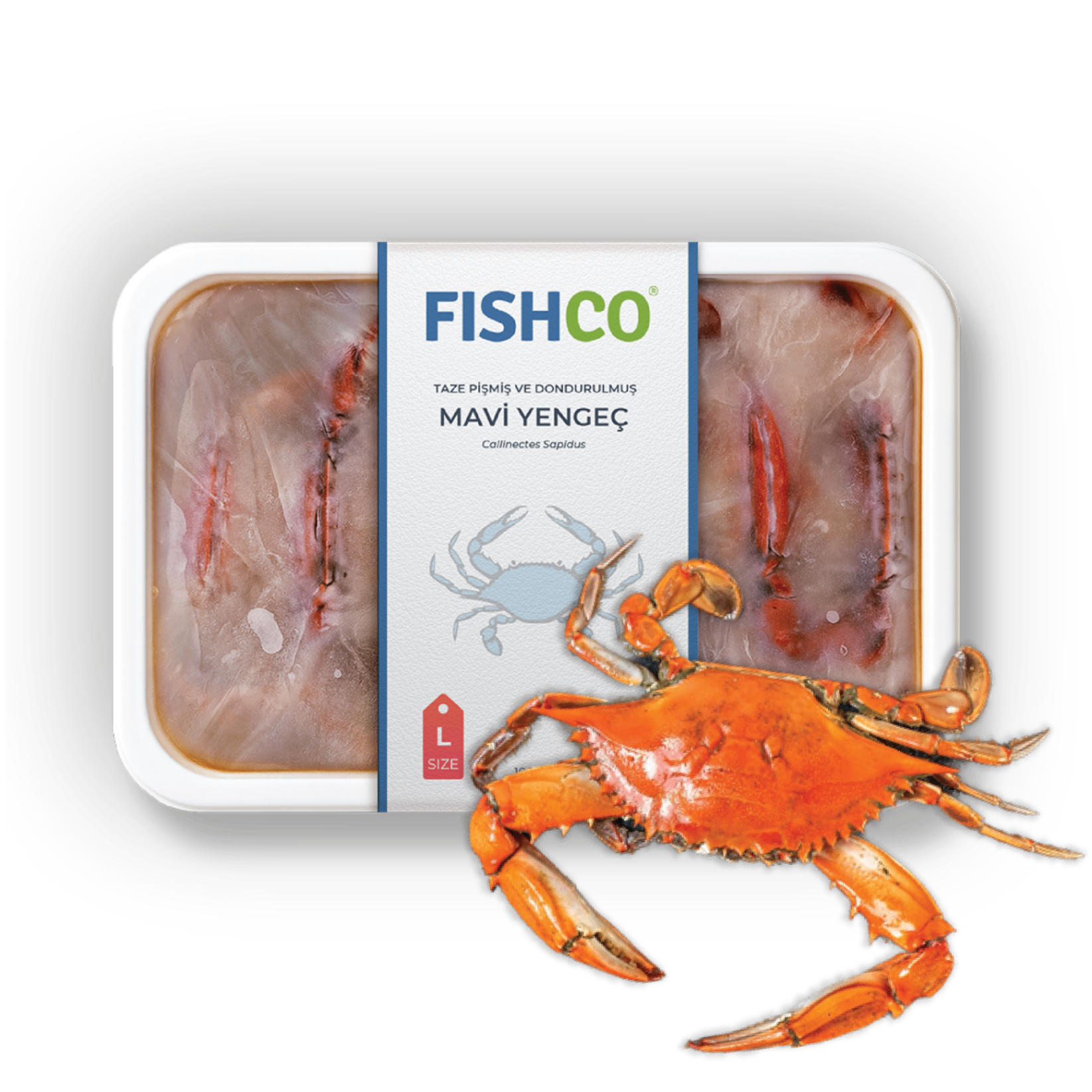 FISHCO raw whole blue crab.